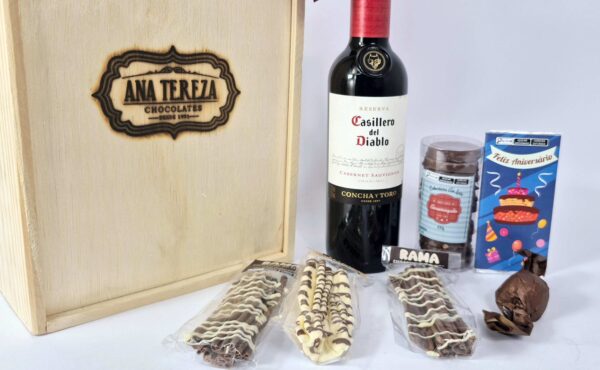 Cesta Caixa de Madeira com Vinho 375ml - 236g - Imagem 6