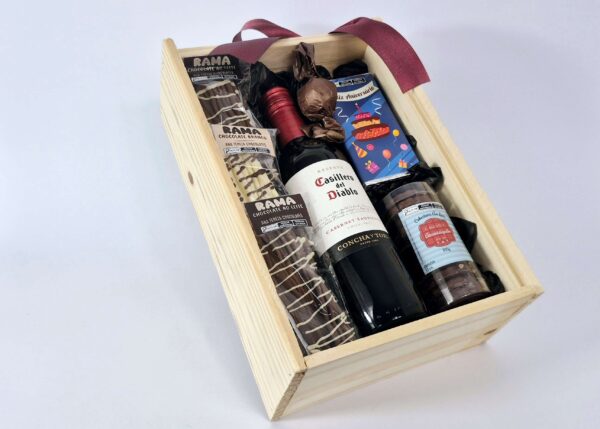 Cesta Caixa de Madeira com Vinho 375ml - 236g - Imagem 7