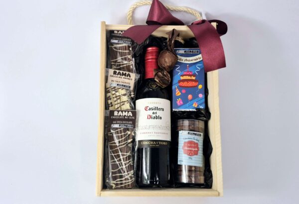 Cesta Caixa de Madeira com Vinho 375ml - 236g